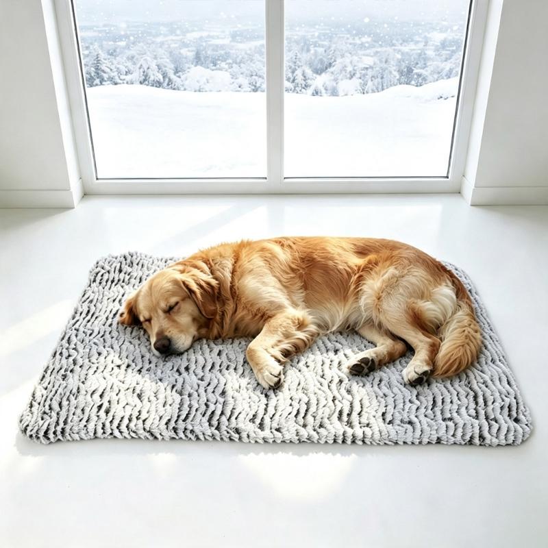 Washable Pet Warming Pad, Reflective Aluminum Film, Soft Textured Fabric and Traction Backing for Indoor Dog Lounging