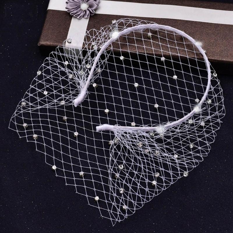 Set of 2 Crystal Face Net Headband Elegant Rhinestones Hair Hoop Ornament Wedding Fascinator Stylish Jewelry for Parties