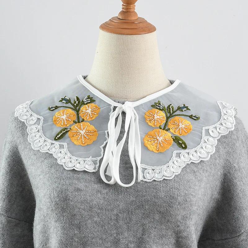Women's Flower Shirt Dress Sweater Detachable Collar Ladies Bowknots Neckwear Small Cape Shawl Decorative False Collar