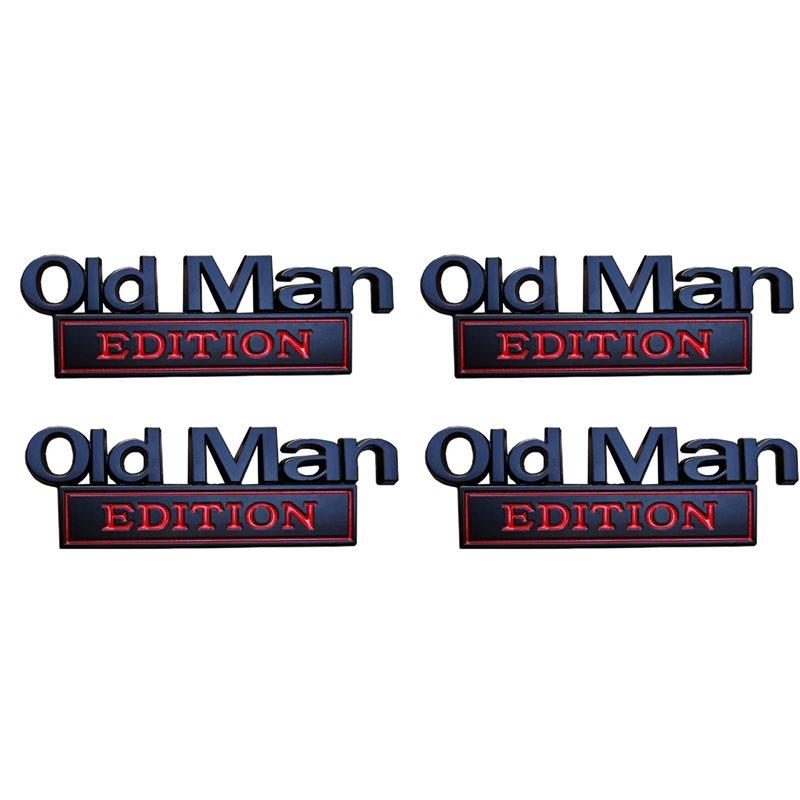Premium-4Pcsold Man Edition Car Emblem 3D Metal Sticker Badges Old Man Addition Car Emblem Waterproof Rustproof Adhesive C