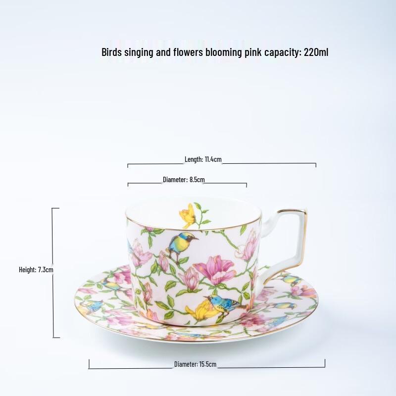 Shangqi Floral Bone China Coffee Cup and Saucer Set