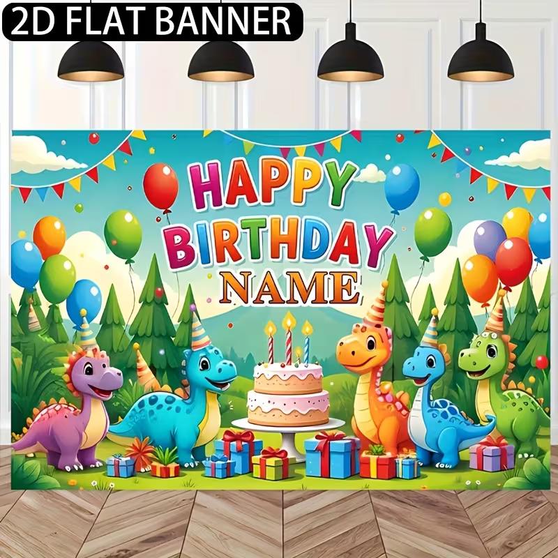 Personalized Dinosaur Birthday Backdrop Customizable Name Jungle Dino Party Banner for Kids