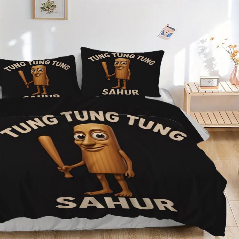 

TUNG TUNG TUNG SAHUR Комплект постельного белья Пододеяльник Подарок для спальни, Включает 1 пододеяльник и 2 наволочки, Без наполненияB634 135x200cm