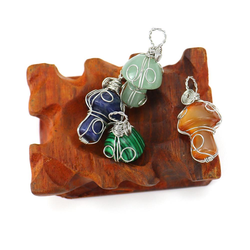 Handmade Crystal Agate Mushroom Pendant Necklace - DIY Jewelry Accessory N587