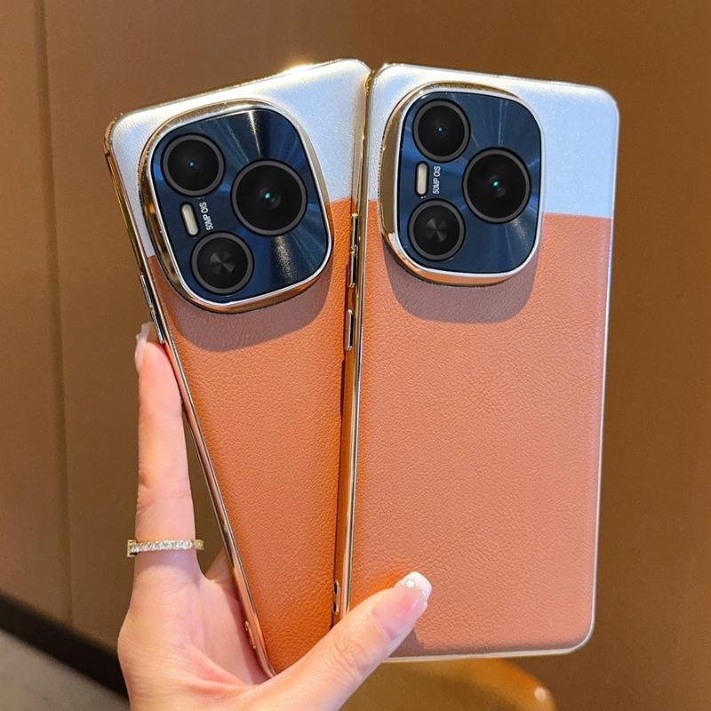 Color Collision Brown Leather Case For Honor Power Metal Camera Lens Protection High-end Gold Plating Bumper Shockproof Cover