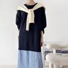 Shop Women S Korean Made Round Hem Color Block Long dreSS Navy Ara Wdr 4948