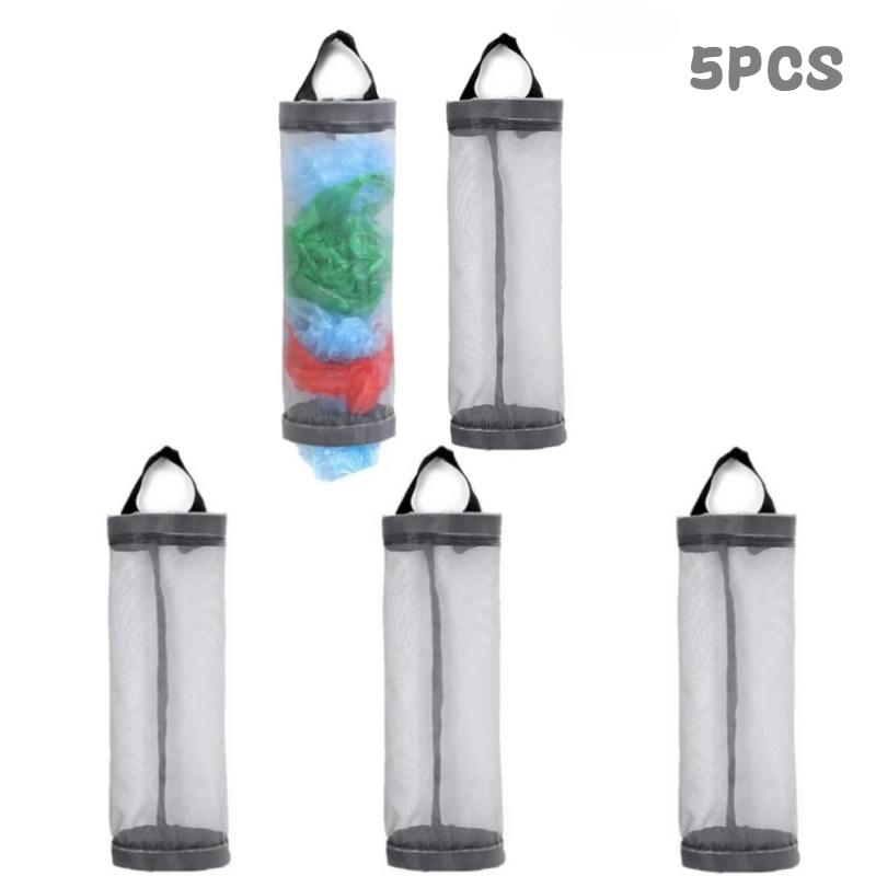 5Pcs Kitchen Plastic Bag Holder Garbage Bag Hanging Storage Dispenser Mesh Grocery Bags Organizer Household Trash Bag Collector