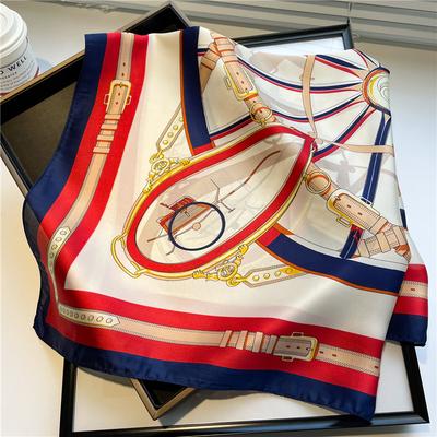 Luxury Chain Print Kerchief Imitation Silk Scarves Fashion Style Sunscreen Headcloth Popular Beach Travel Square Scarf 70X70CM