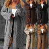 Women's Solid Color Long Cable Knit Cardigan Coat, Plus Size, with Buttons for Autumn/Winter 2025