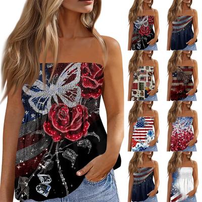 Modisches sexy rückenfreies elastisches Bandeau-Top mit Unabhängigkeitstag-Print für Damen