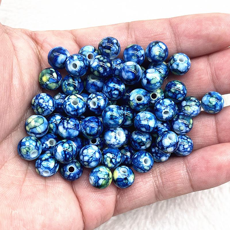 50pcs 8mm Flowering Round Acrylic Beads Loose Spacer Beads for Jewelry Making DIY Bracelet Accessories