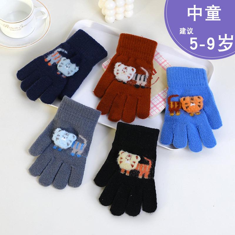 Cute children's five-finger gloves to keep girls warm in winter, babies 2-12 years old, all-finger knitted boys, children, and girls