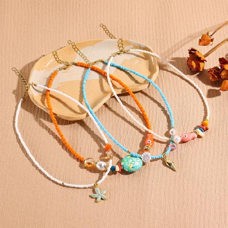 Vintage Sea Charm Pendant Neckchain Fashionable Beaded Necklace Temperament Neckwear Fashion Jewelry Piece