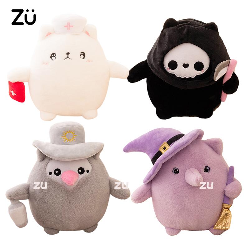 Süße Katze Cosplay Pest-Krankenschwester Arzt Hexe Tod Plüschtiere Spielzeug Weiße Schwarze Katzen Weiche Kuschelpuppe Halloween-Geschenk für Mädchen Jungen