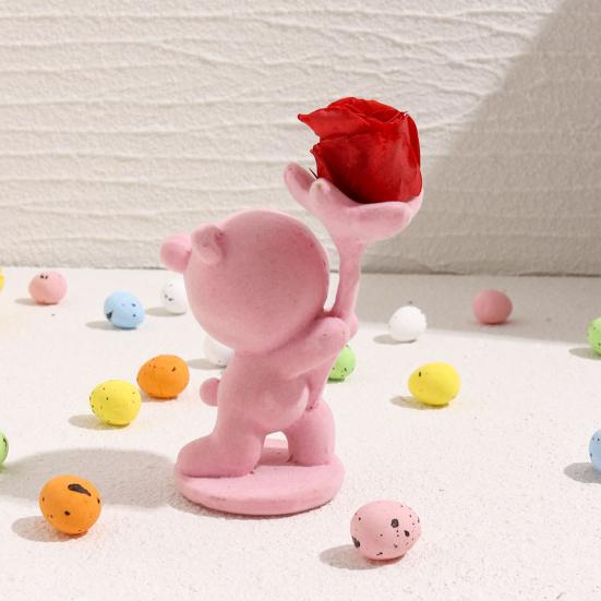 Valentine’s Day Bear Ornament with Preserved Rose Holding Eternal Flower Flocking Bear Decoration Wedding Anniversary