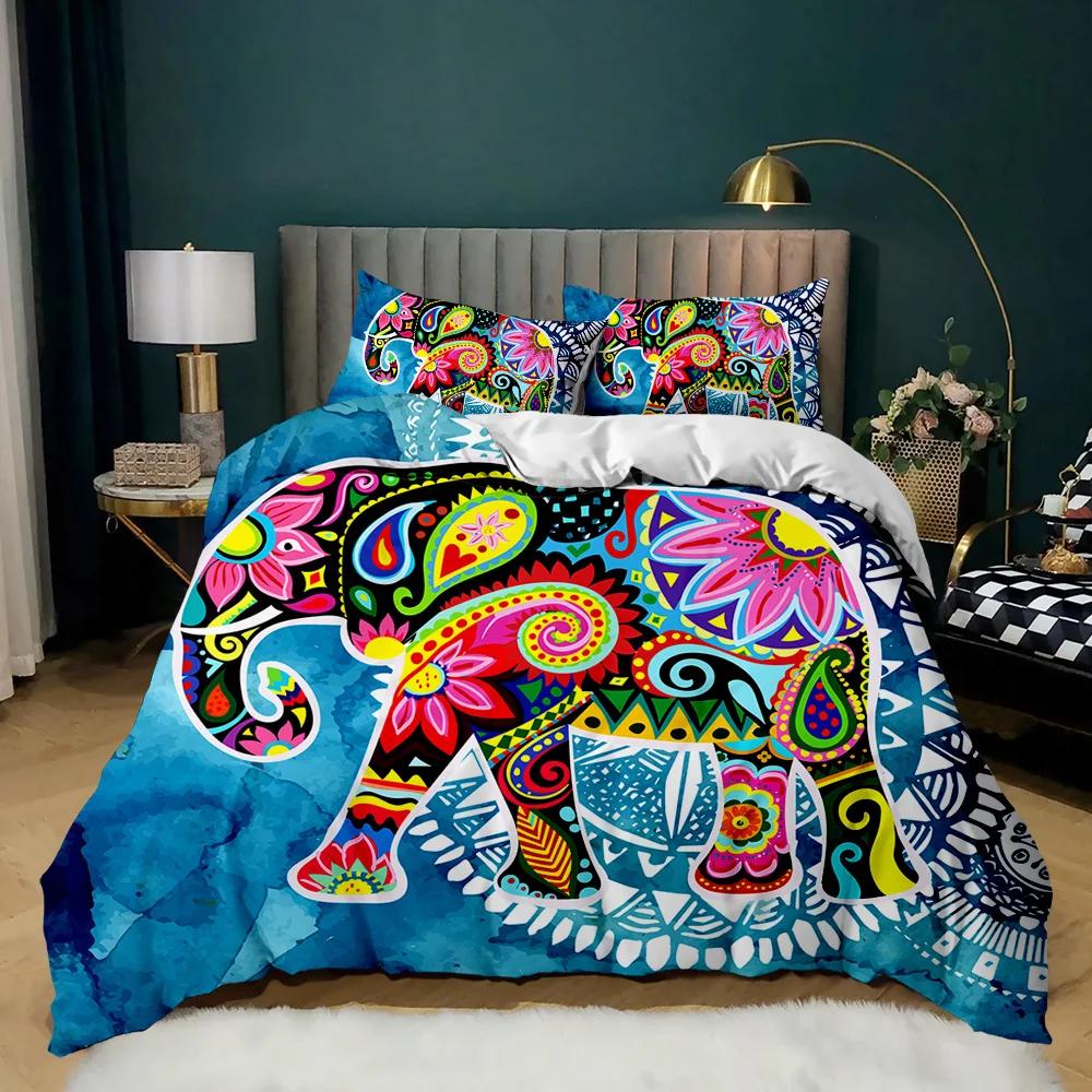 Boho Elephant Duvet Cover Set Bohemian Mandala Elephant Bedding Set Safari Animal Indian Exotic Queen King Polyester Quilt Cover