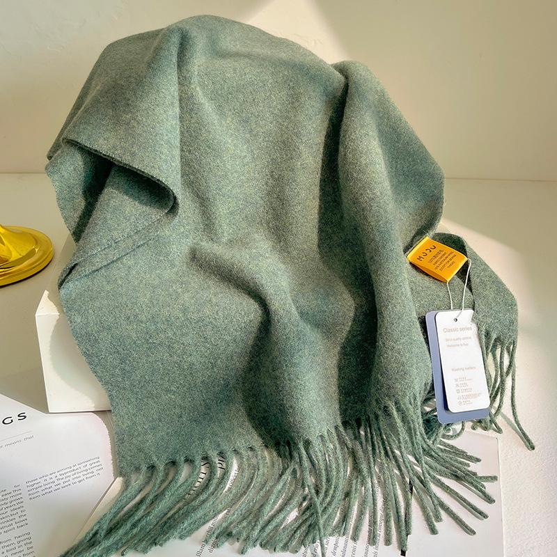 100% Australia Wool Scarf Women Winter Soft Warm Scarves Solid Color Shawl Thickened Luxury Cashmere Pashmina Lady Hijab Gift