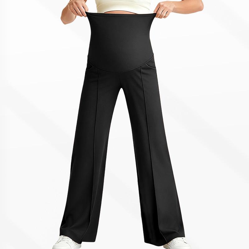 High Waist Maternity Pants,High Elastic Breathable Straight Wide Leg Trousers With Belly Support,No Tight Pressure On Abdomen For Pregnant Women