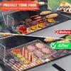 Grill Basket, Folding Carbon Steel Grill Outdoor BBQ Basket with Wood Handle, Outdoor Camping BBQ Rack for Fish, Vegetable