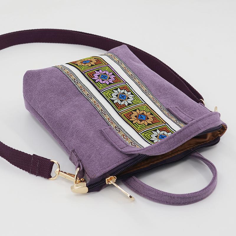 Ethnische Stil Stickerei Messenger Bag Damen Canvas Tasche kleine Handtasche