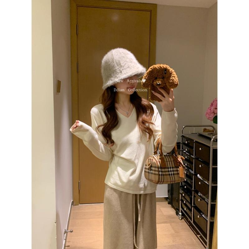 Casual Temperament Collar Loose Long-sleeved Knitted Sweater Women's Autumn New Thin Light Professional Style Inner Top