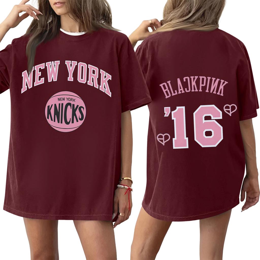 Damski T-shirt z krótkim rękawem i nadrukiem z okrągłym dekoltem