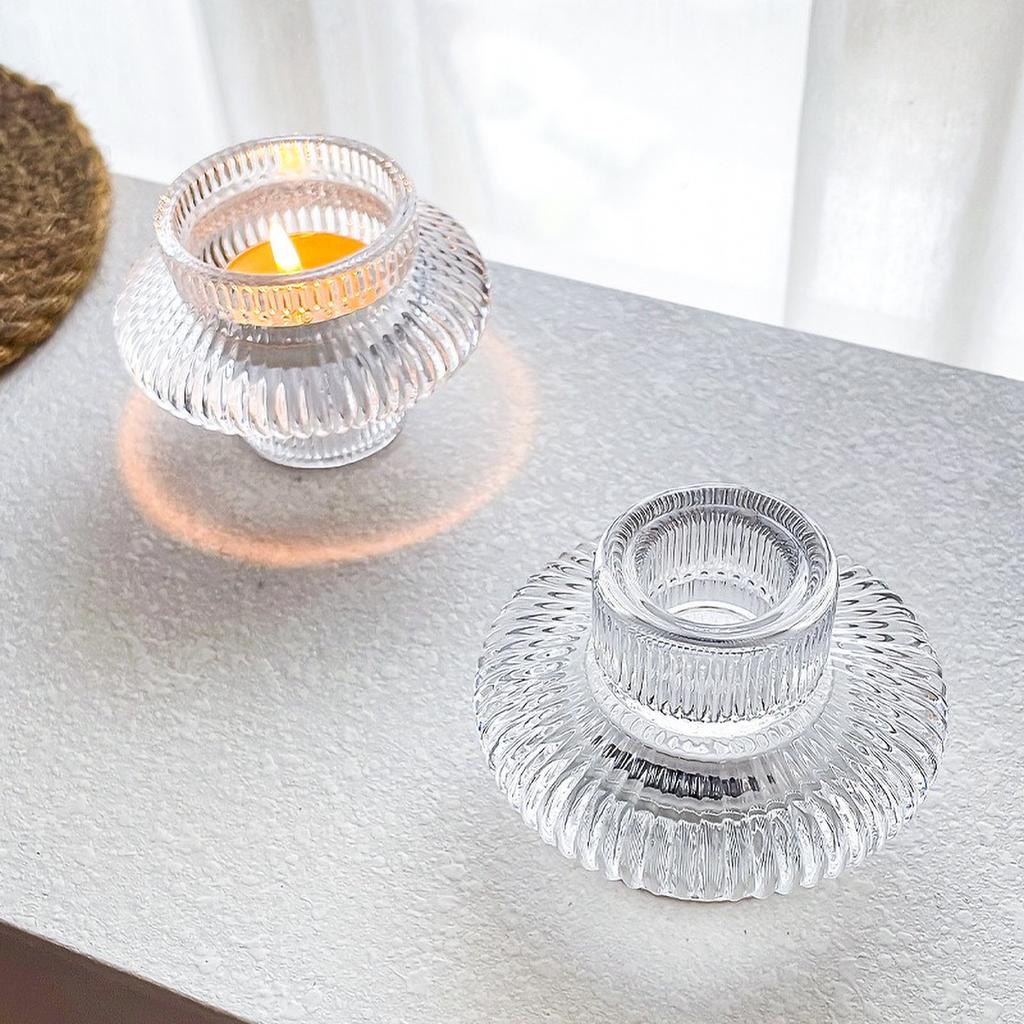 Clear UFO Shaped Small Glass Candle Holder for Table Design, Transparent Flying Saucer Tealight Candlestick, Modern Home Decor