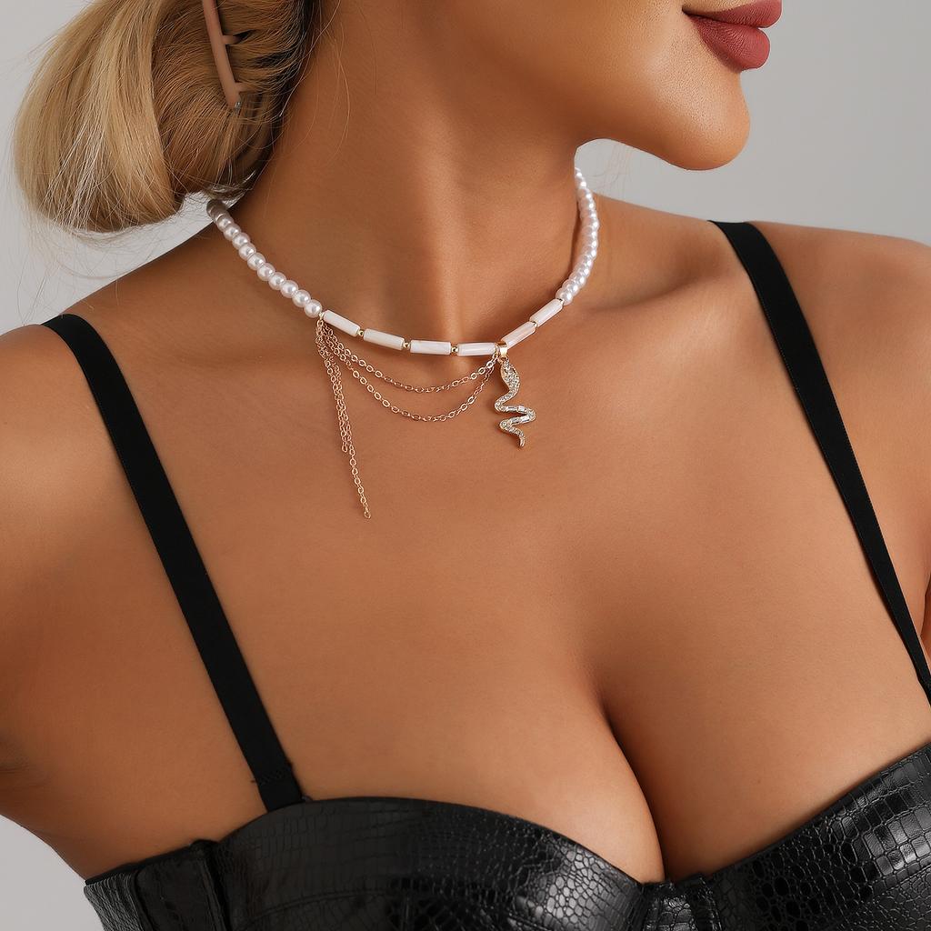 Accesorii Pandantiv Șarpe Simplu Ciucure Perlă de Imitație Cilindric Împletit Colier Lanț Osul Gâtului