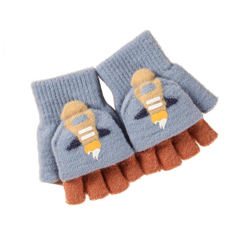 Convertible Gloves Winter Half Finger Mittens Stretchy Knit Fingerless Gloves with Soft Cover for Kids Teens Kawaii