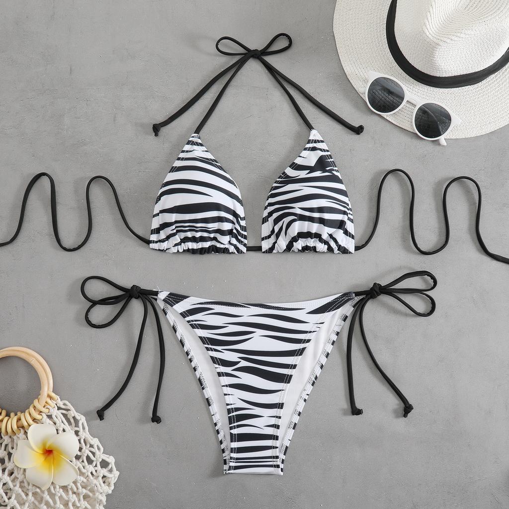 Sexy Pruhované Mikro Bikiny 2025 Trend Dámske Plavky Ženské Zaväzovanie za Krk Plavky Tangá Bikiny Set Dvojdielne Plážové Oblečenie Kúpací Oblek