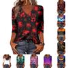 Women's Halloween Print V-Neck Three-Quarter Sleeve Top for Casual Wear