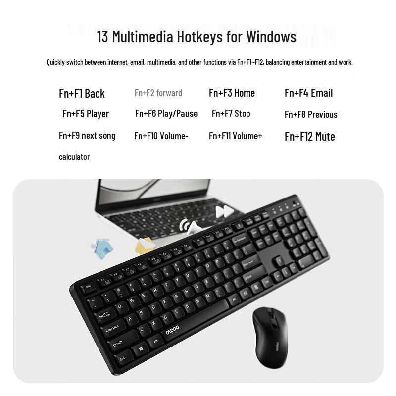 Rapoo X2800S Kabellose Stille Tastatur-Maus-Kombination, 104 Tasten, Full-Size