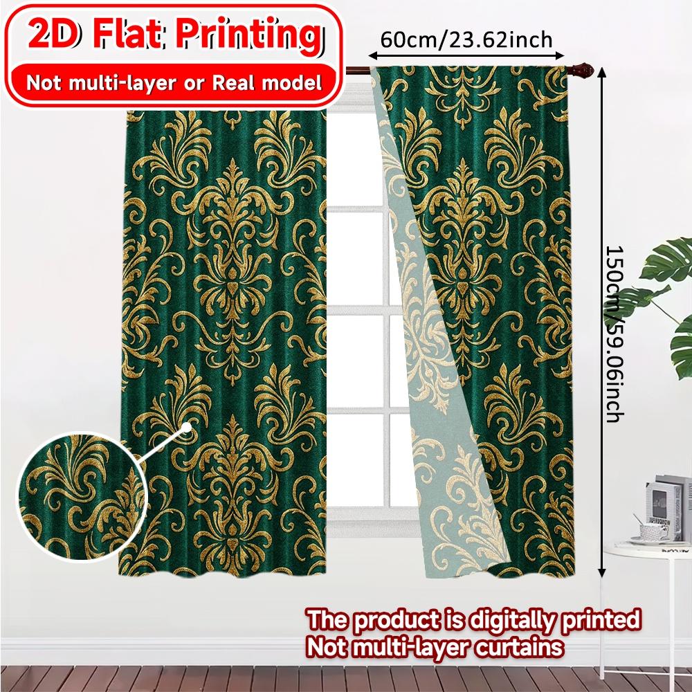 2D Flat Printing,2pcs Golden Crescent Chic Creative Curtains Versatile Durable Polyester Curtains Art Deco Festive for Bedroom,