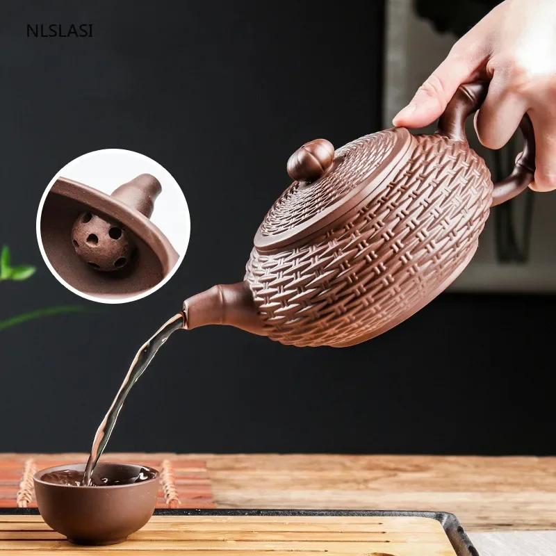 Chinese Yixing Tea Pot Large Capacity Purple Clay Xishi Filter Teapot Beauty Kettle Raw Ore Handmade Tea Set Authentic Drinkware