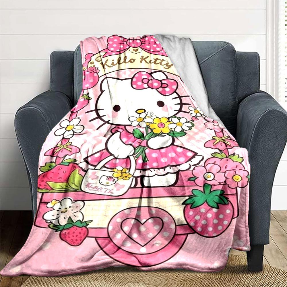 1pc Pink Kitty blanket Lightweight Flannel Throw for Sofa Bed Travel Camping Livingroom Office Couch Chair