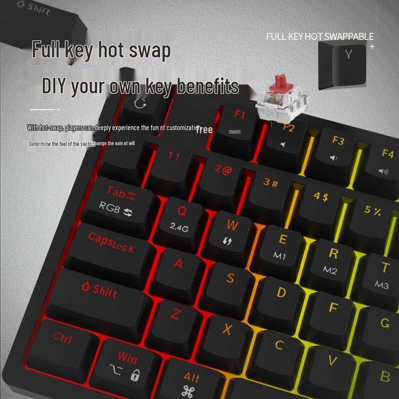 Chibao HW108 Silent Mechanical Keyboard, Red/Tea Axis, 3-Mode, Colorful Lighting for Gaming & Office.