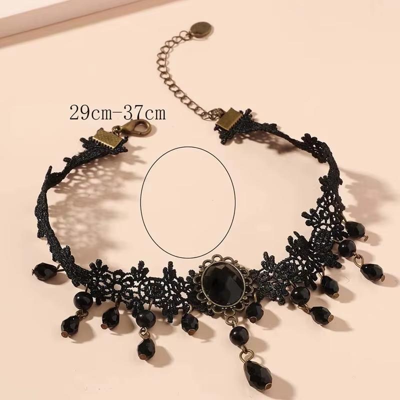 Nueva y elegante pulsera de encaje estilo gótico con rosa roja y anillo ajustable.