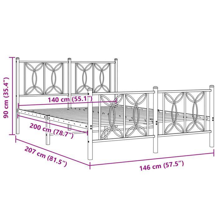 VidaXL Cadre de lit métal sans matelas et pied de lit blanc 140x200 cm 376196
