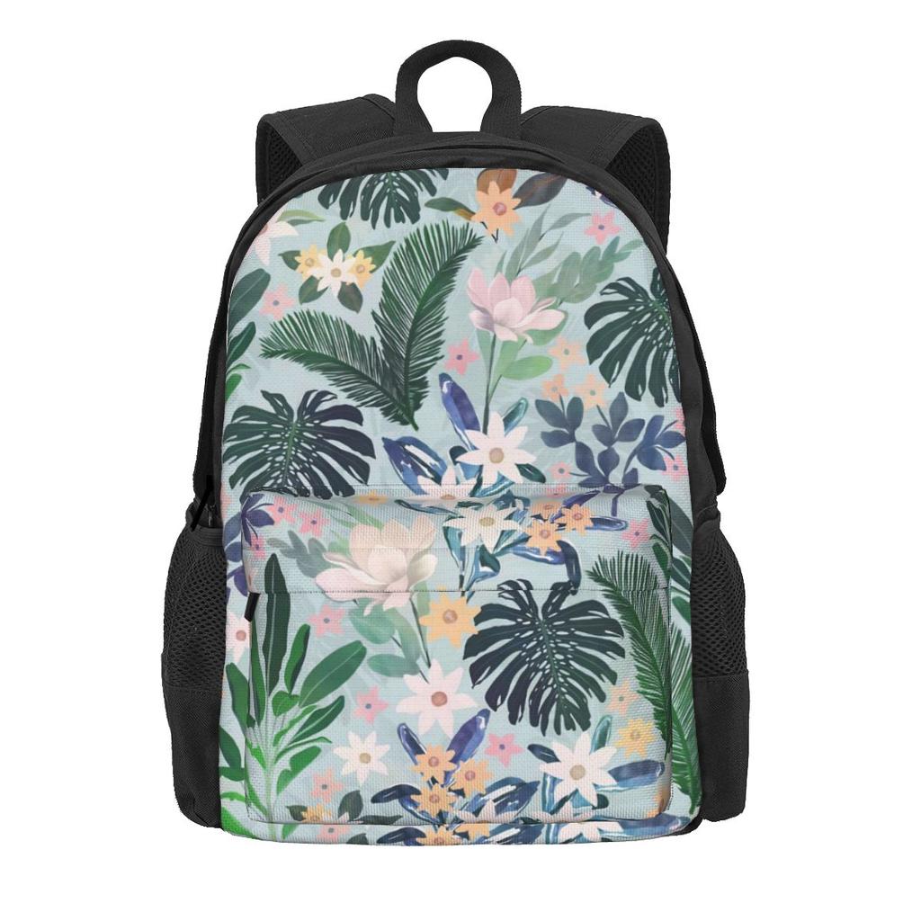 Blue Leaf Print Backpack Abstract Leaves Trekking Backpacks Student Unisex Designer Big School Bags Funny Rucksack