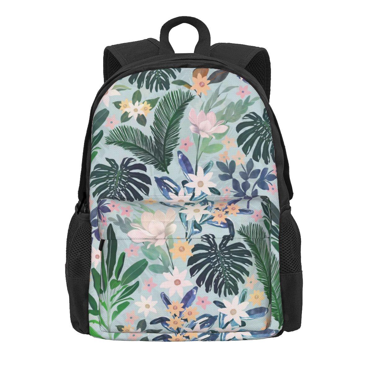 Blauw Bladprint Rugzak Abstracte Bladeren Wandelrugzakken Student Unisex Designer Grote Schooltassen Grappige Rugzak 36x32x10cm