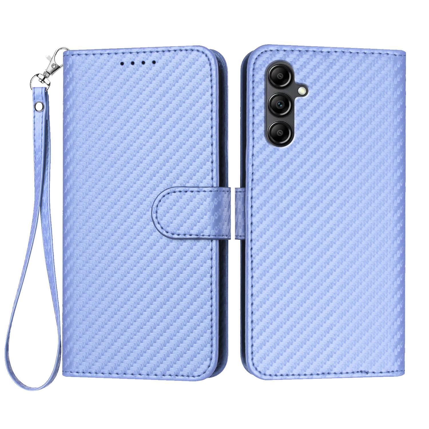 

For Samsung Galaxy A17 Wallet Case with Strap Carbon Fiber Texture Leather Mobile Cover Purple