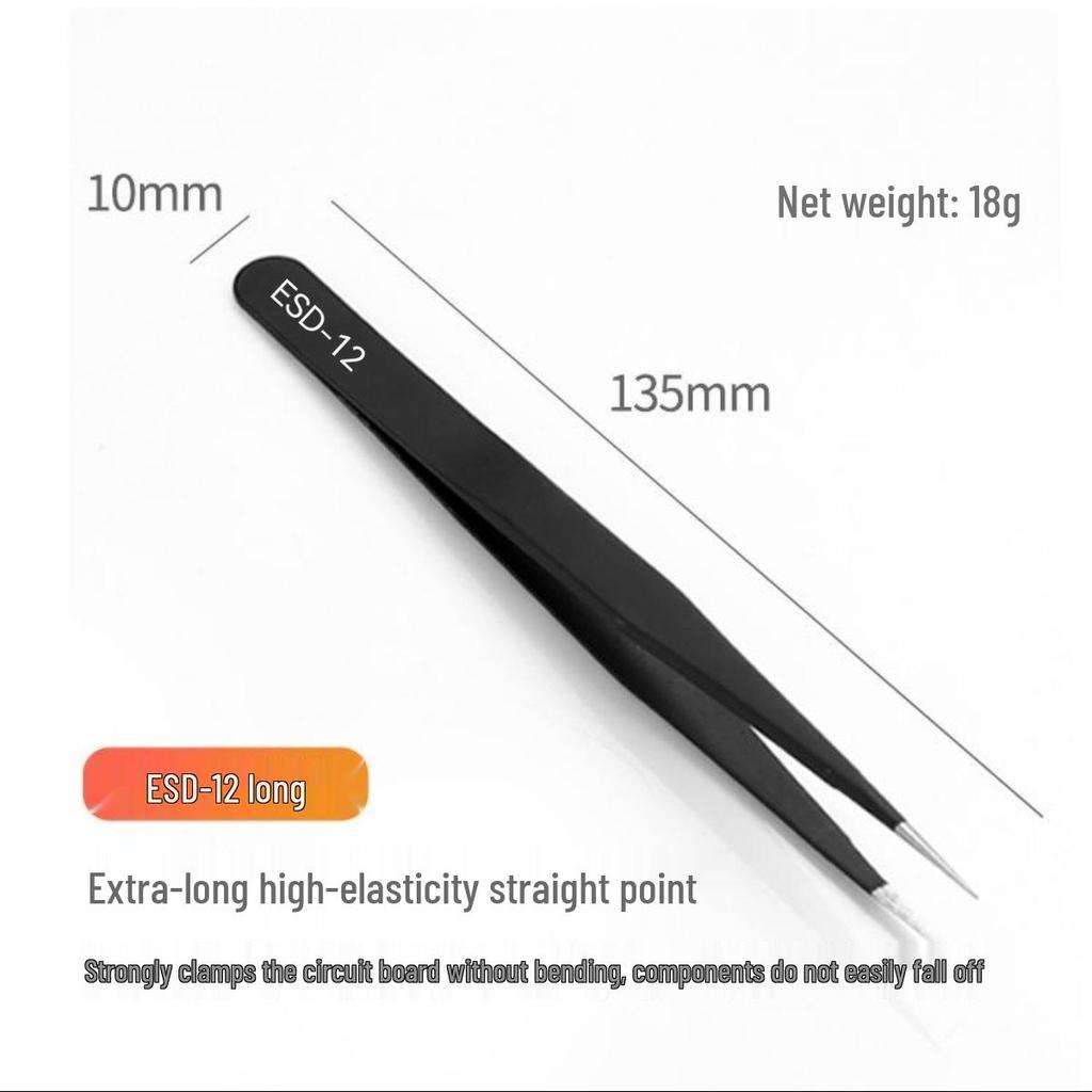 Black Anti-Static Stainless Steel Curved Tip Tweezers Set for Nail Art, Journaling, and Repairs