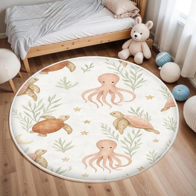 Vibrant Sea Turtle Swarm Rug Circle Carpet with Playful Turtles & Coral Reef Ocean Life Mat for Vibrant Home & Kids Room Decor