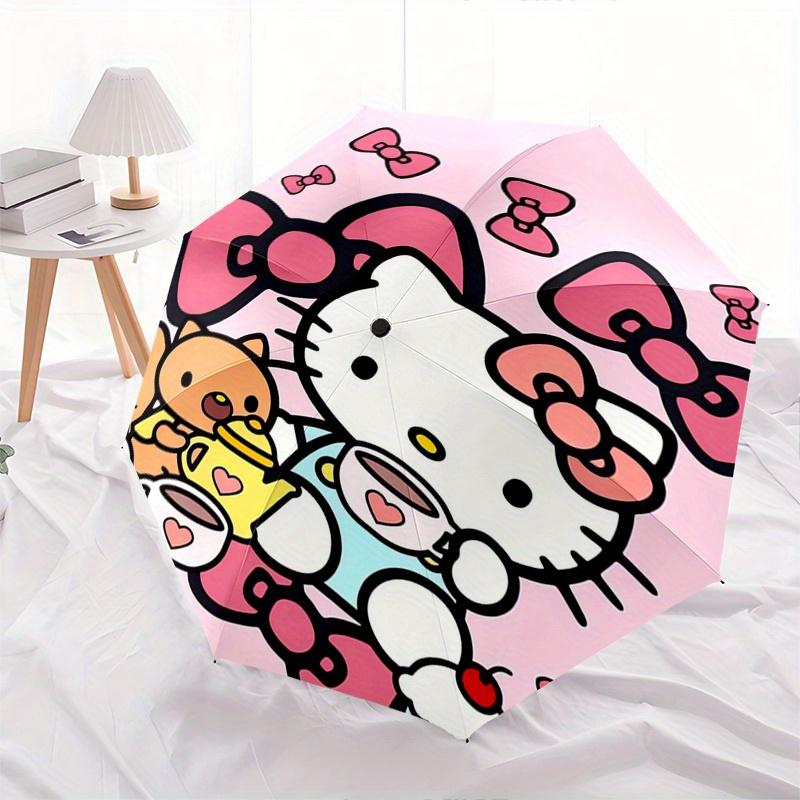 Hello Kitty,Tea Party Automatic Folding Umbrella-Simple 8-Rib Design, Bright Cartoon Pattern, Durable Iron Frame, Suitable For Travel, Outdo