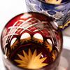 Taiburo Edo Kiriko Glassware with and Pattern Wooden Made in Japan [Official Workshop] Four-Leaf Yarai-Nanko (Amber Red) TB94429AR, Box,