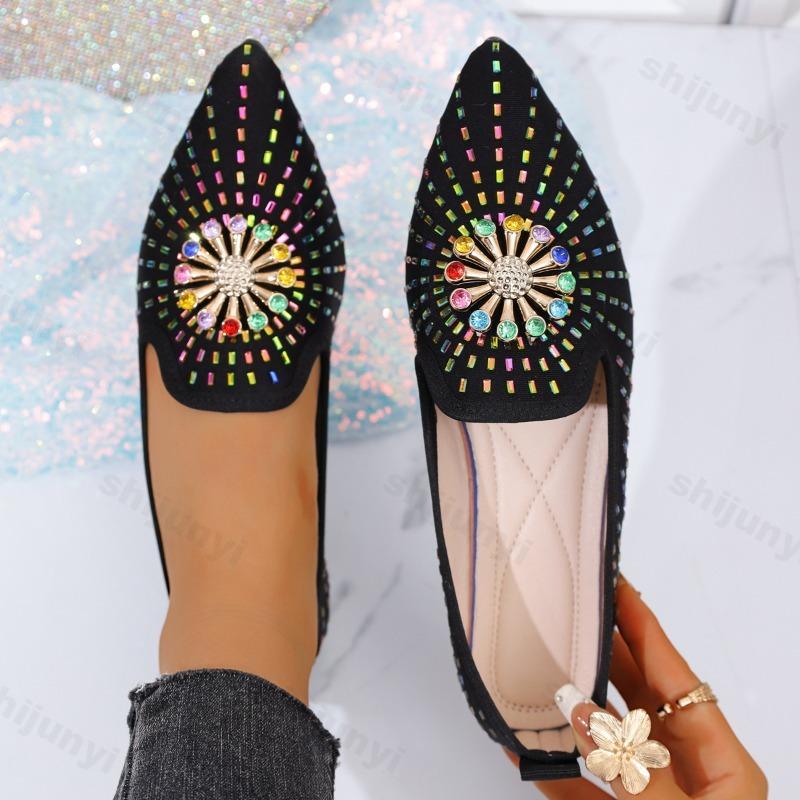 Fashion Fashion Rhinestone Design Pointed Casual Single Shoes for Women's 2025 Autumn New Shallow Mouth Comfortable Versatile Flat Shoes
