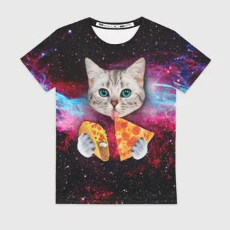 Children's Cartoon Kitten Print Cute Multi-color T-shirts Girls Fashionable Soft Comfortable T-shirt