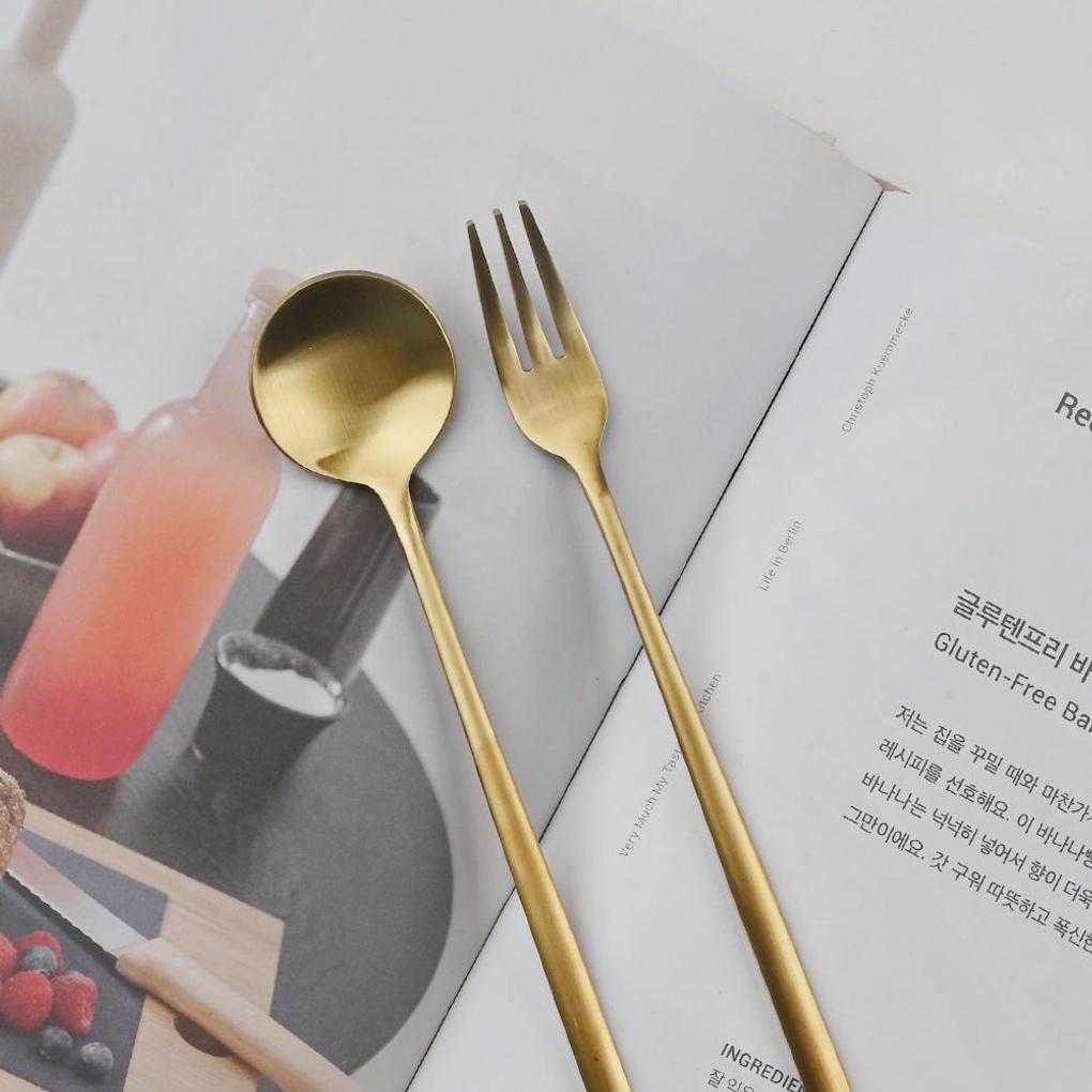Abella Matte Stainless Steel Long Tea Fork Gold