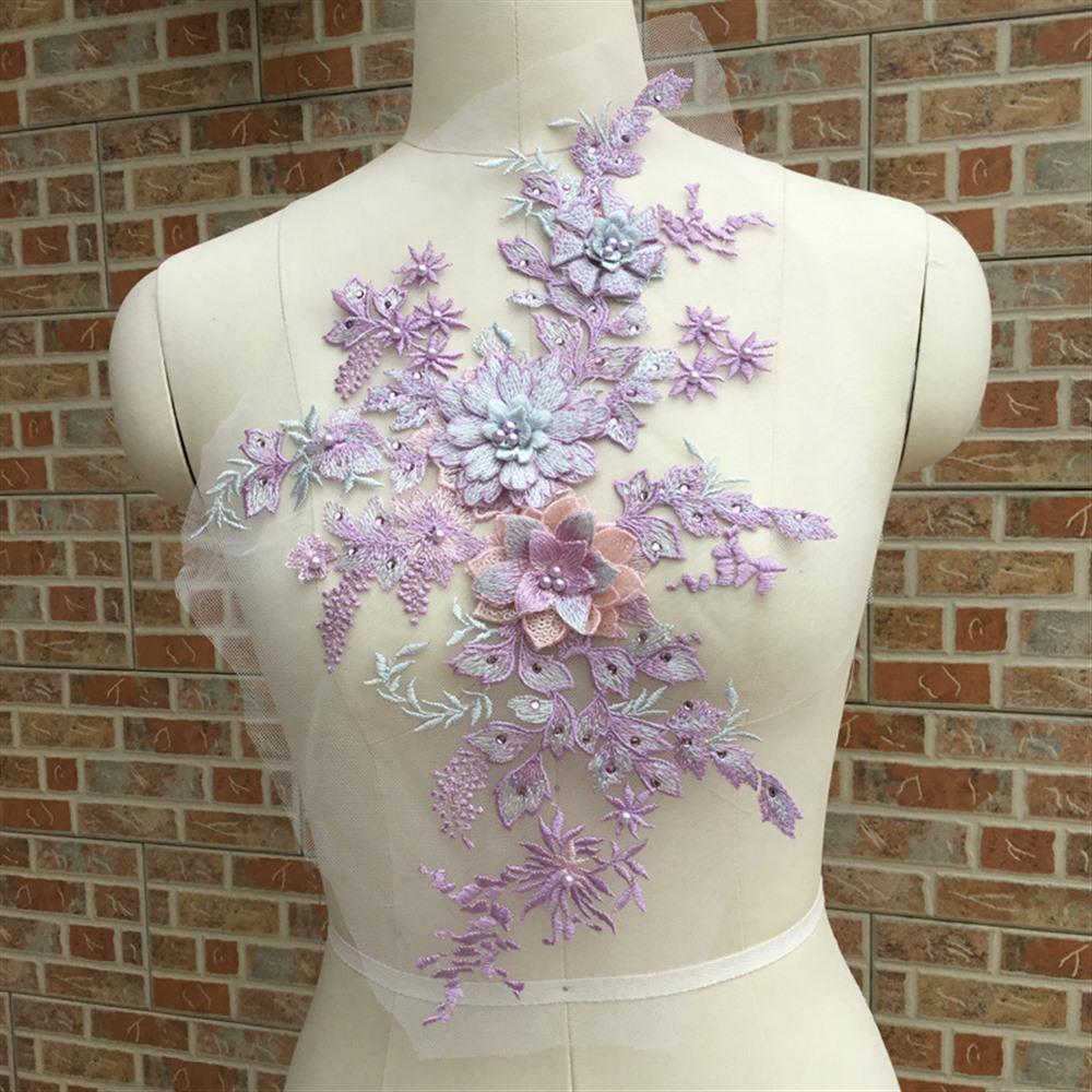 3D Flower Embroidered Lace Applique Sewing Flower Fabric Collar Patch For Wedding Party Gown Bridal Dress Clothes DIY Crafts