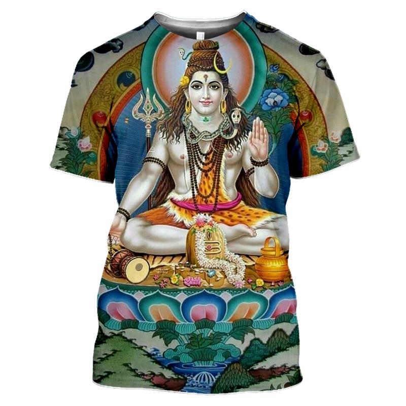 Moda Estiva Nuovi T-shirt Grafiche India Shiva Per Uomo Tendenza Casual Personalità Stampati Oversize Girocollo Manica Corta Magliette Top